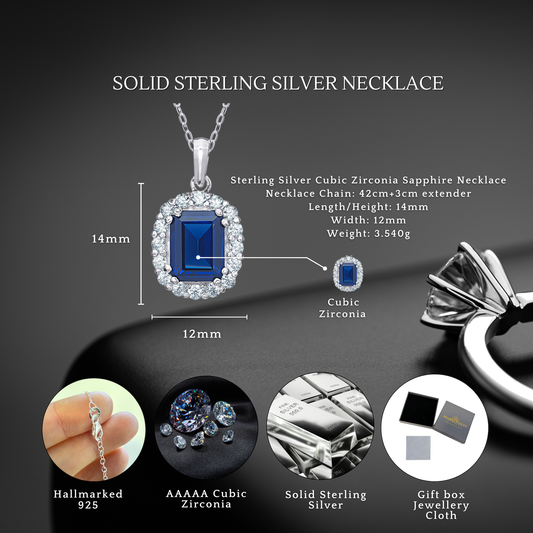 Sterling Silver Cubic Zirconia Sapphire Necklace