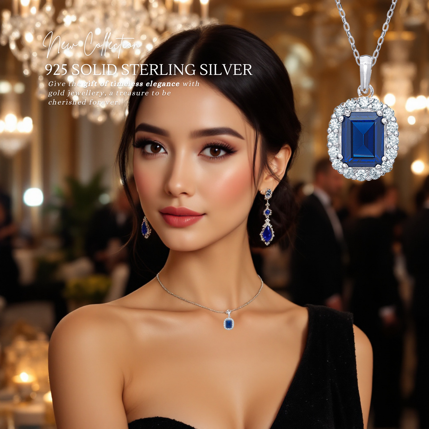 Sterling Silver Cubic Zirconia Sapphire Necklace