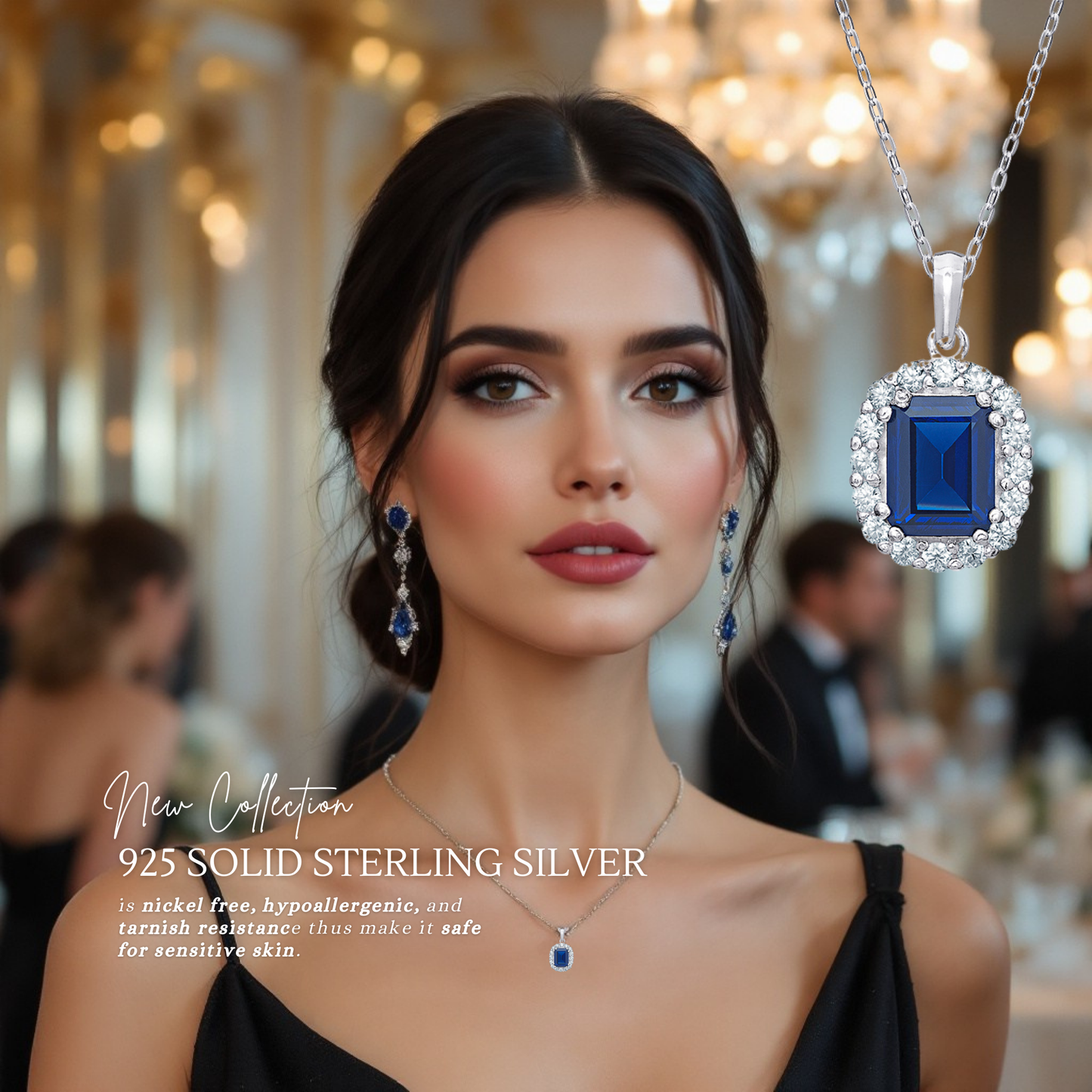 Sterling Silver Cubic Zirconia Sapphire Necklace