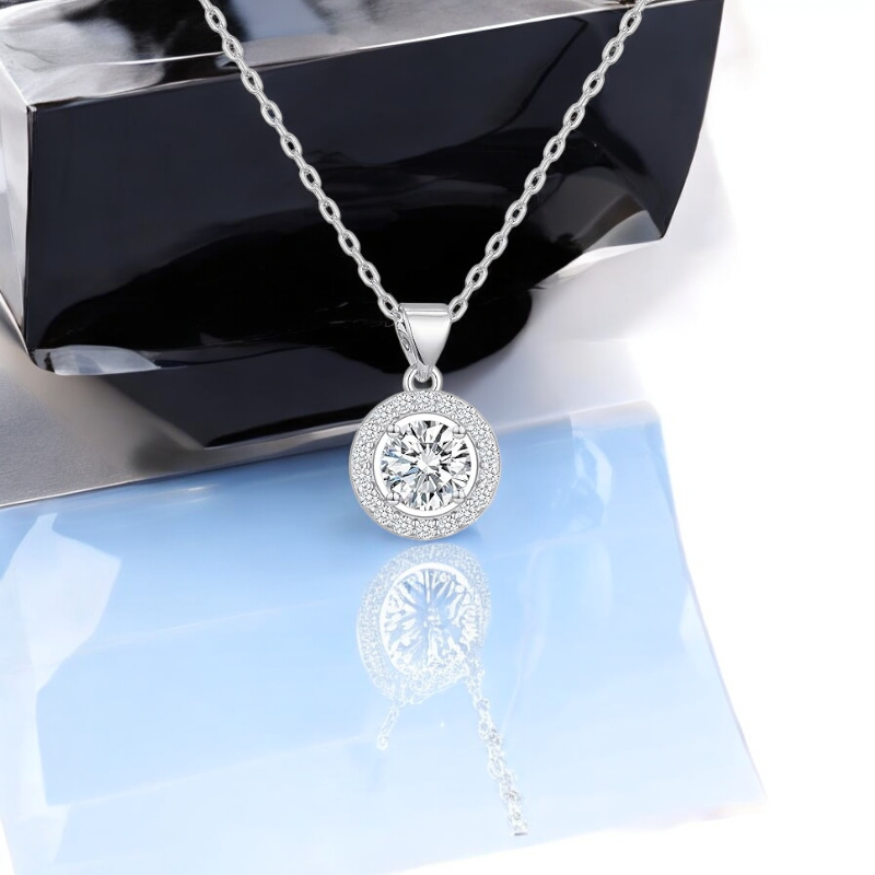 Sterling Silver Cubic Zirconia Halo 13mm Necklace
