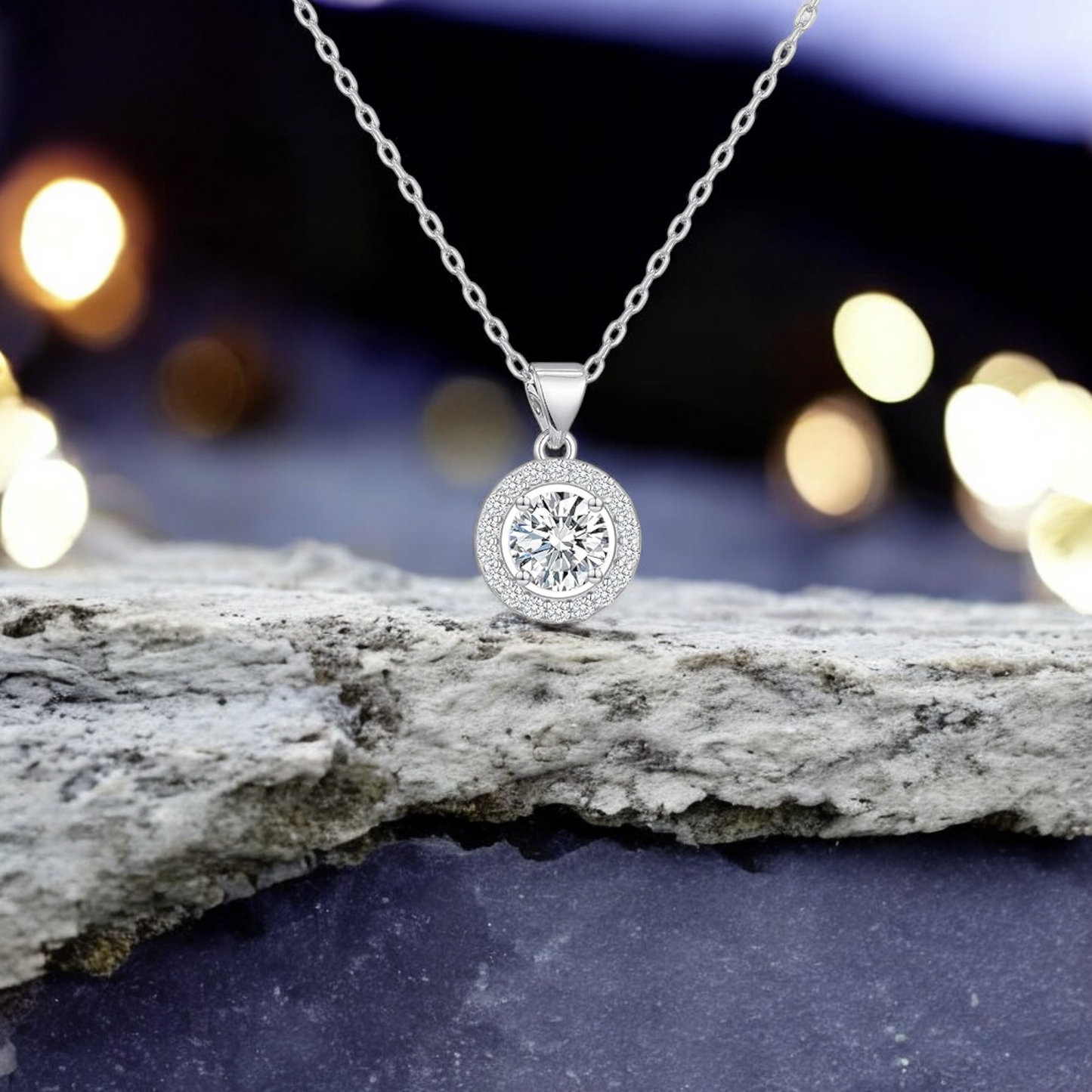 Sterling Silver Cubic Zirconia Halo 13mm Necklace
