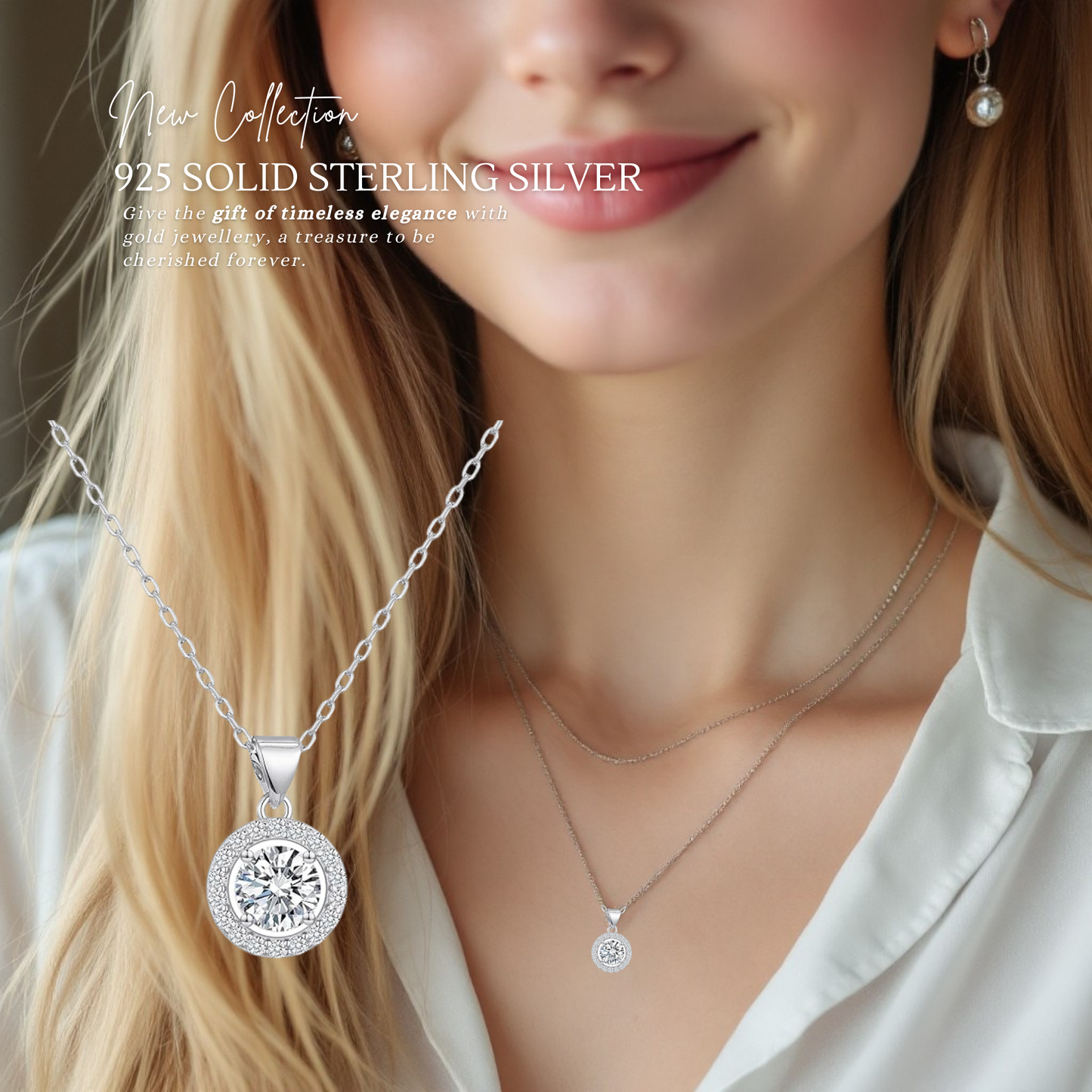 Sterling Silver Cubic Zirconia Halo 13mm Necklace