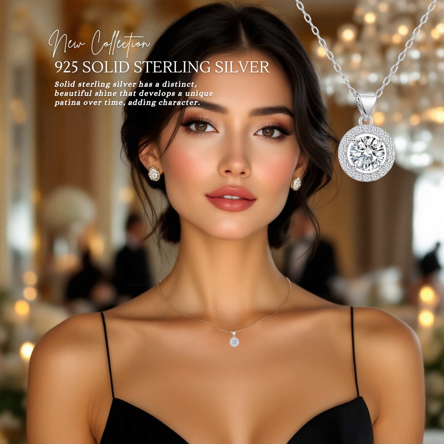 Sterling Silver Cubic Zirconia Halo 13mm Necklace