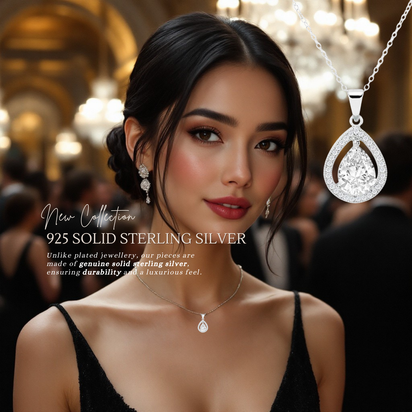 Sterling Silver Cubic Zirconia Tear Drop Pendant Necklace