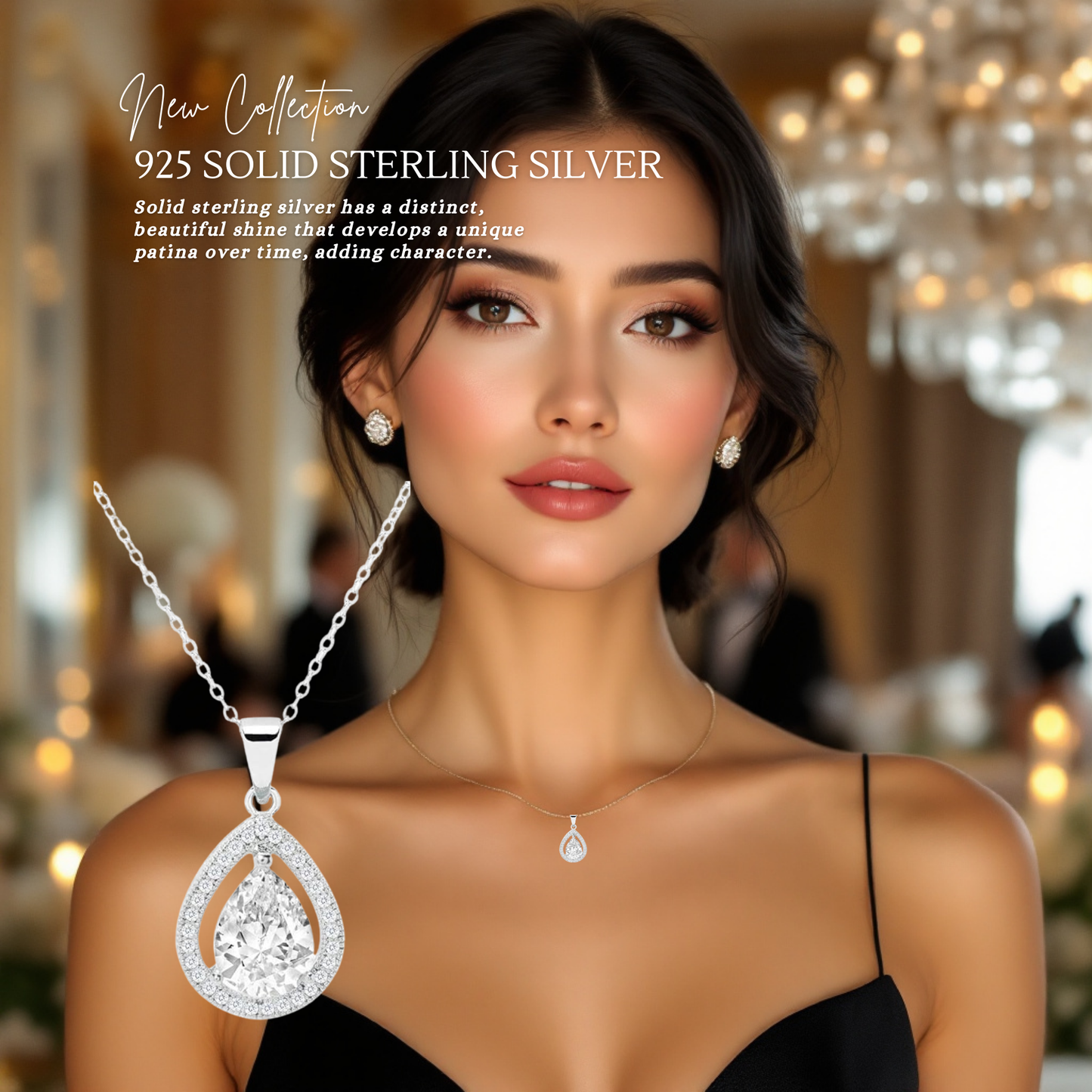 Sterling Silver Cubic Zirconia Tear Drop Pendant Necklace