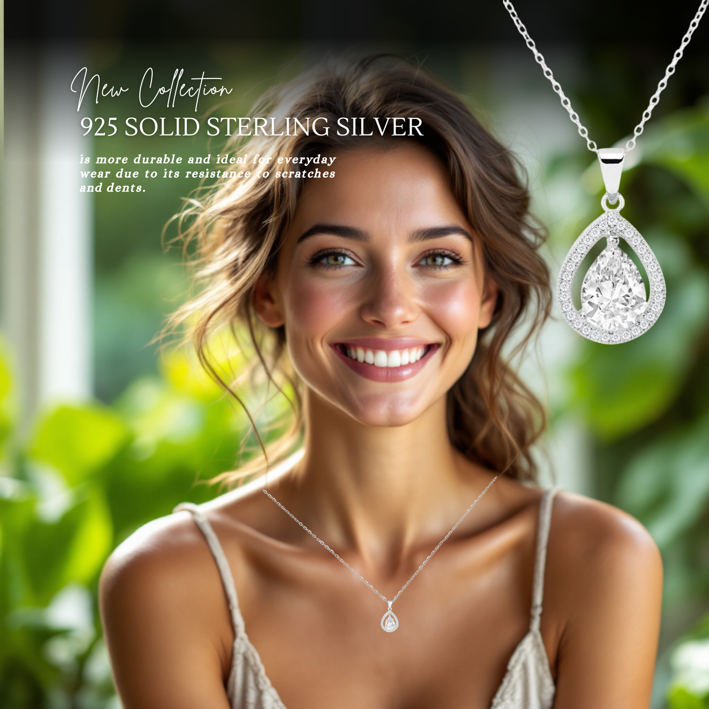 Sterling Silver Cubic Zirconia Tear Drop Pendant Necklace