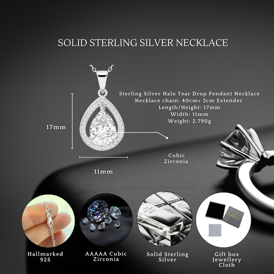 Sterling Silver Cubic Zirconia Tear Drop Pendant Necklace