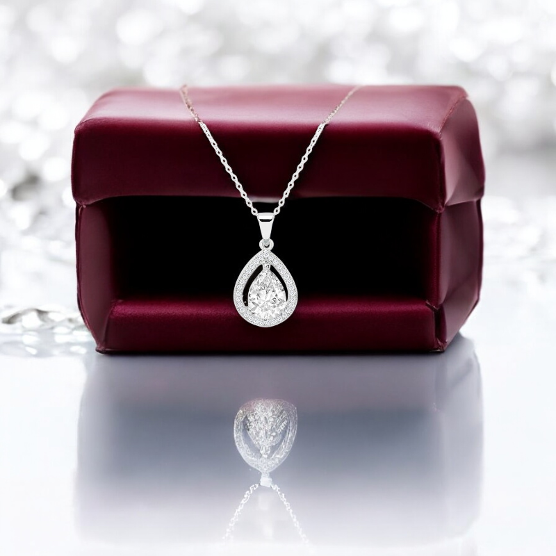 Sterling Silver Cubic Zirconia Tear Drop Pendant Necklace