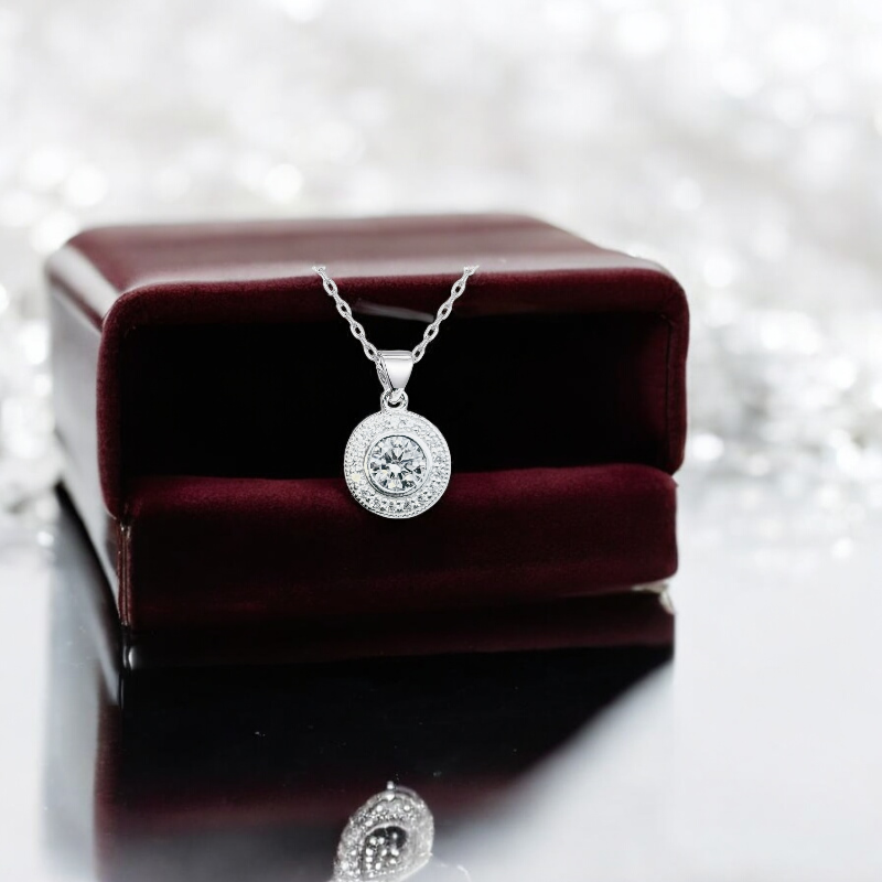 Sterling Silver Cubic Zirconia Halo 12mm Necklace