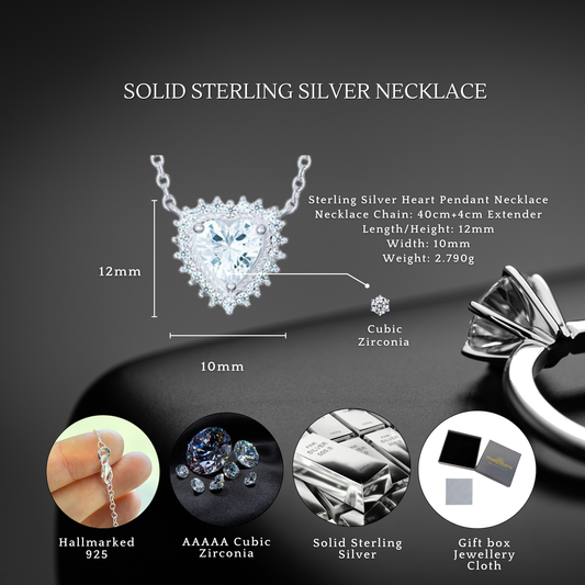 Sterling Silver Cubic Zirconia 12mm Heart Necklace