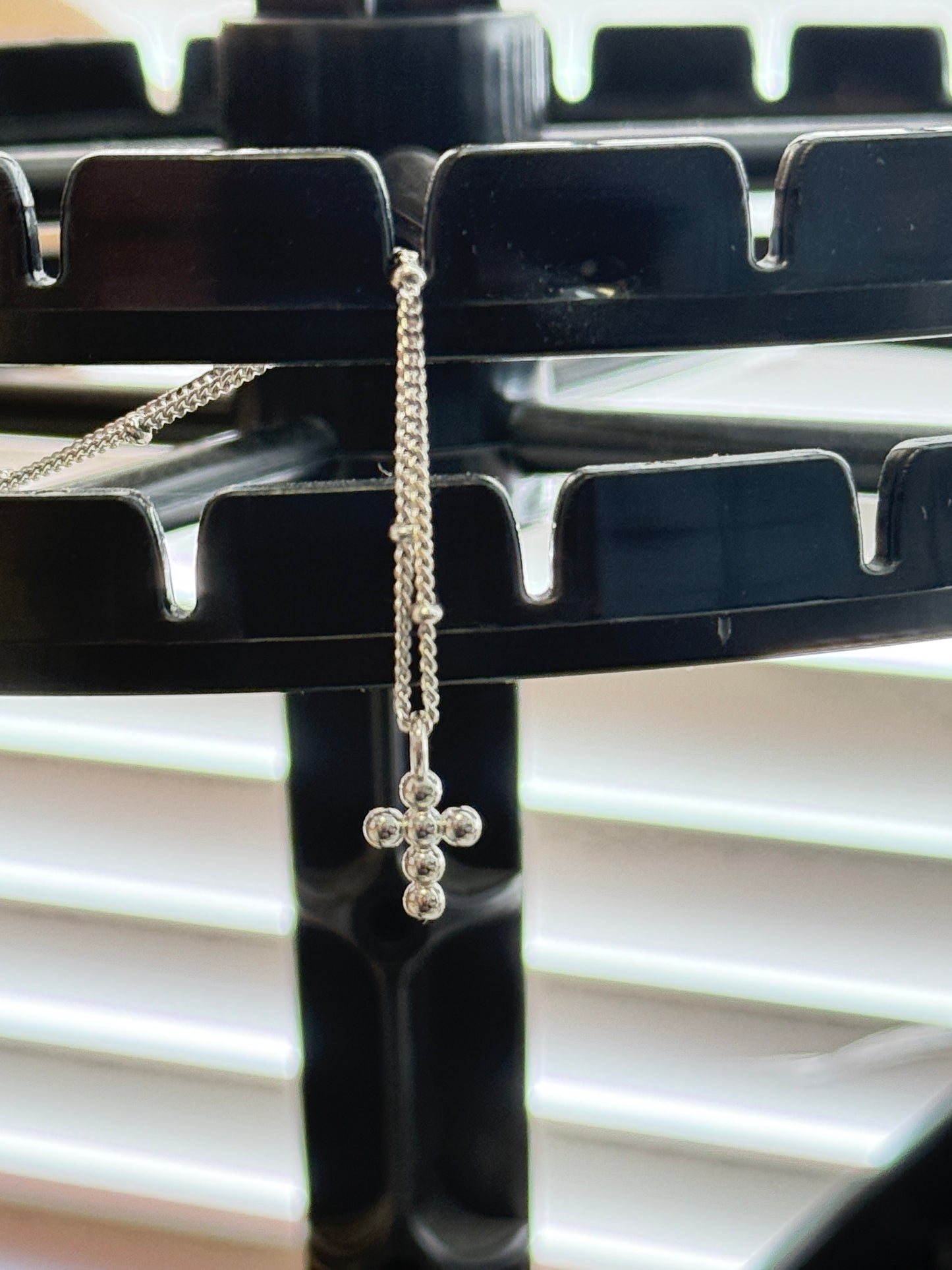 Sterling Silver Beaded Curb Chain With Cross Necklace