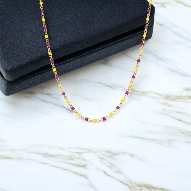 Sterling Silver Gold Plated Enamel Red and Yellow Beaded Necklace