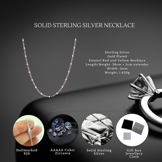 Sterling Silver Gold Plated Enamel Red and Yellow Beaded Necklace