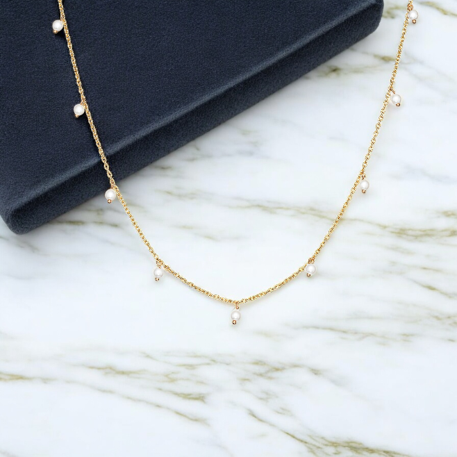 Sterling Silver Gold Plated Pearl Necklace