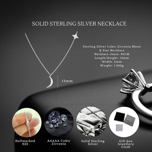Sterling Silver Cubic Zirconia Moon Star Necklace