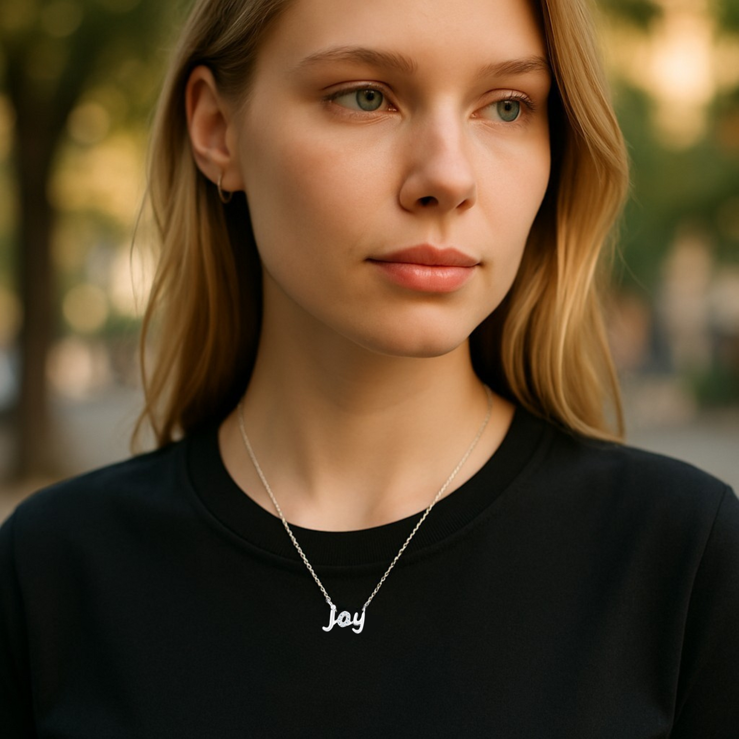 S925 Sterling Silver Sparkling Joy Script Necklace