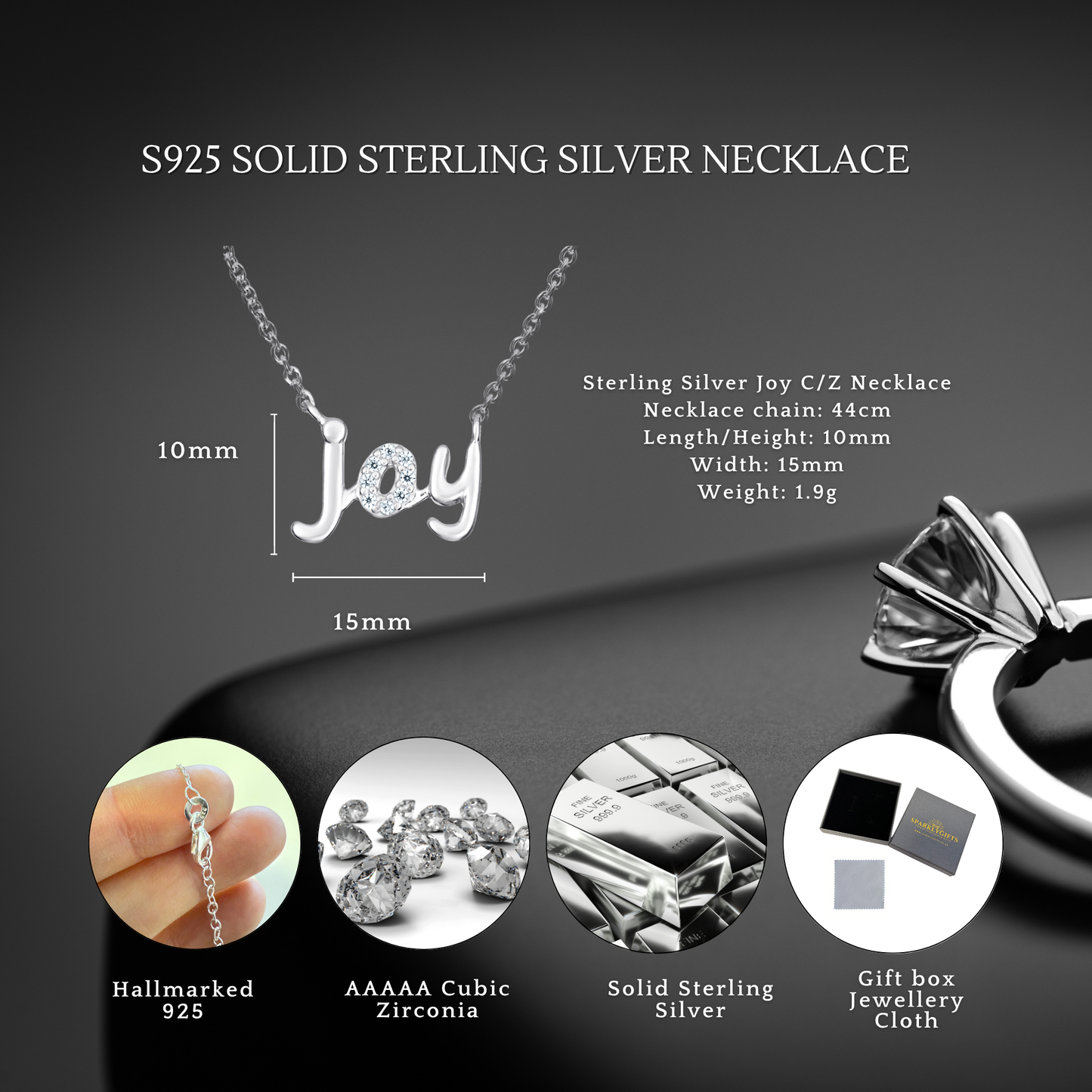 S925 Sterling Silver Sparkling Joy Script Necklace