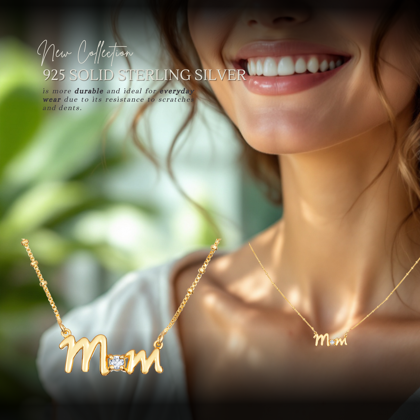 Sterling Silver Gold Plated Cubic Zirconia Mum Beaded Necklace