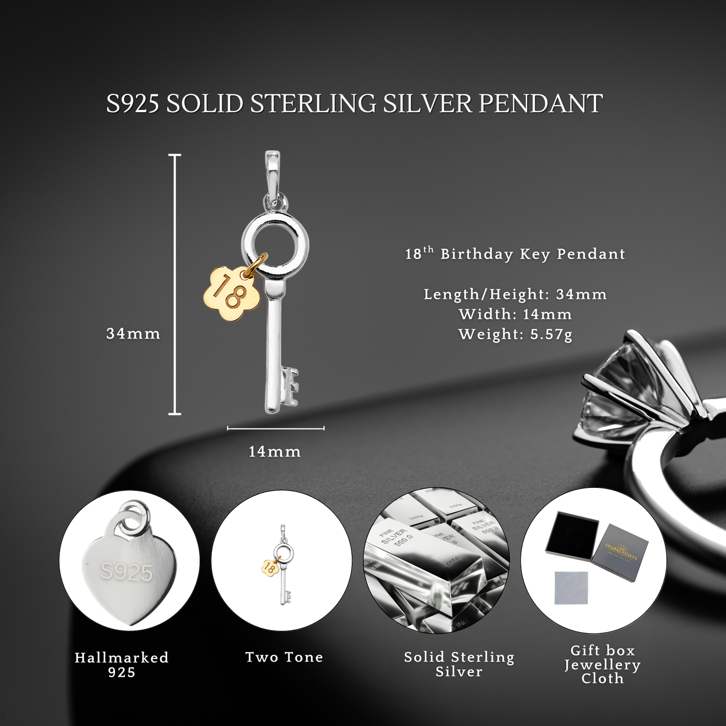 S925 Sterling Silver Eighteen's Embrace Key Pendant