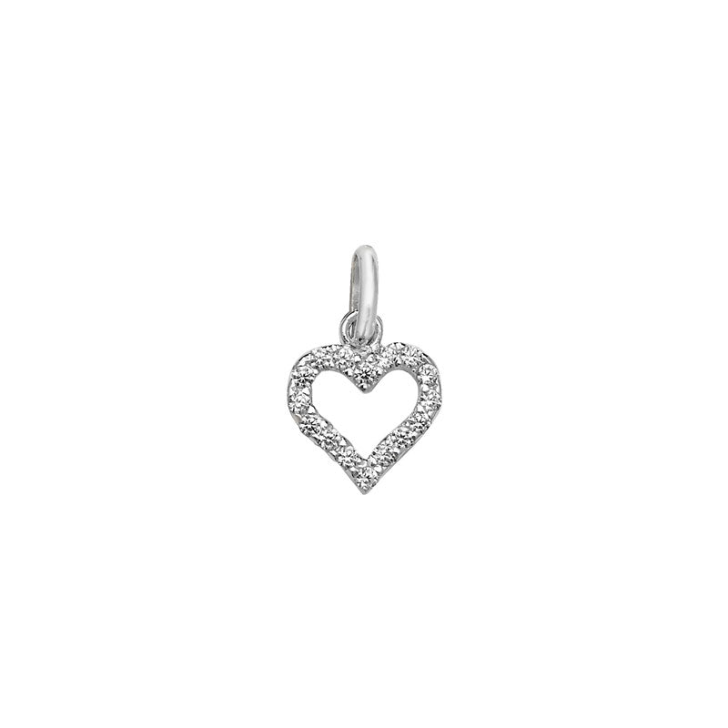 Sterling Silver CZ Crystal Pave Set Heart Pendant