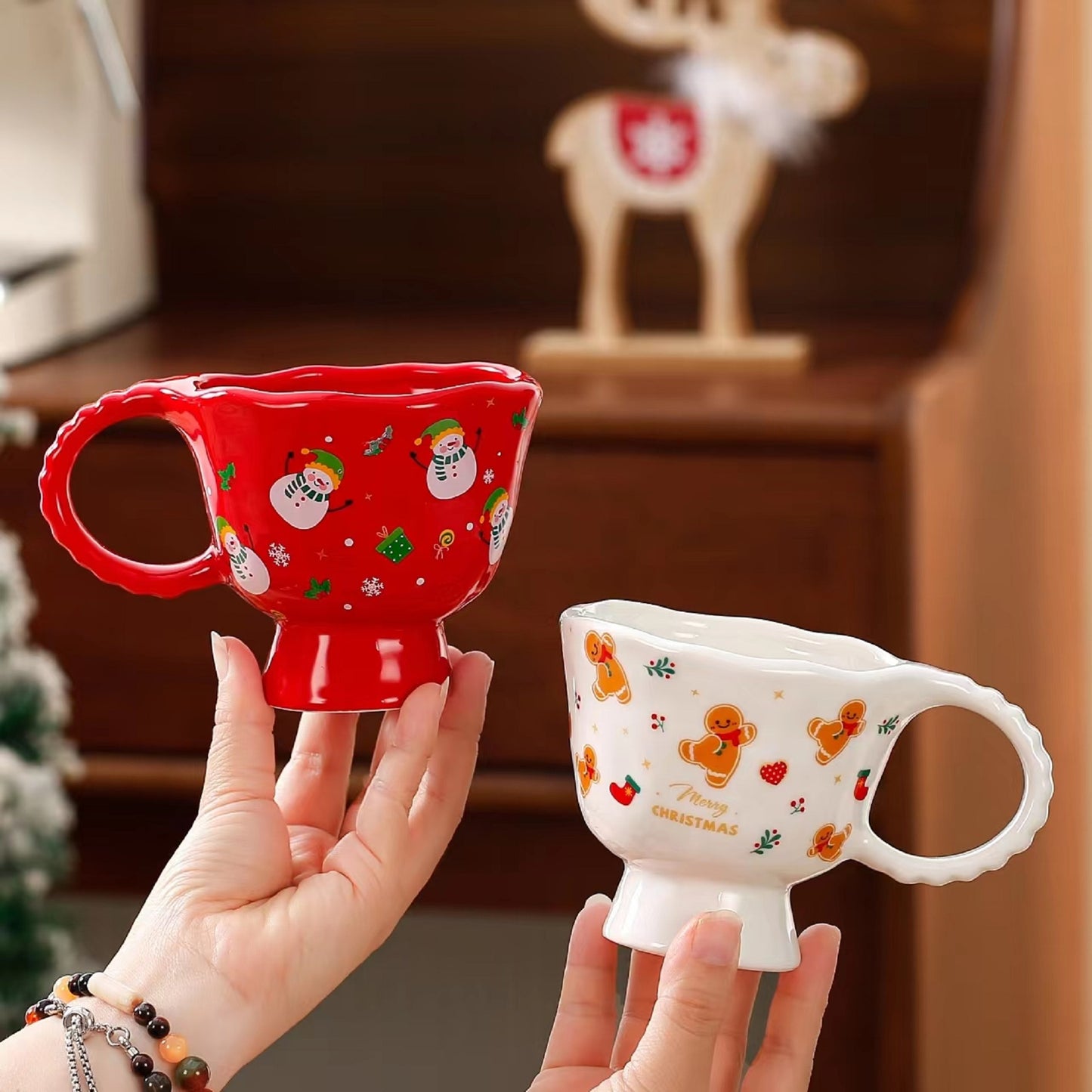 Christmas Theme Cute Cartoon Ceramic Goblet Coffee Tea Cup