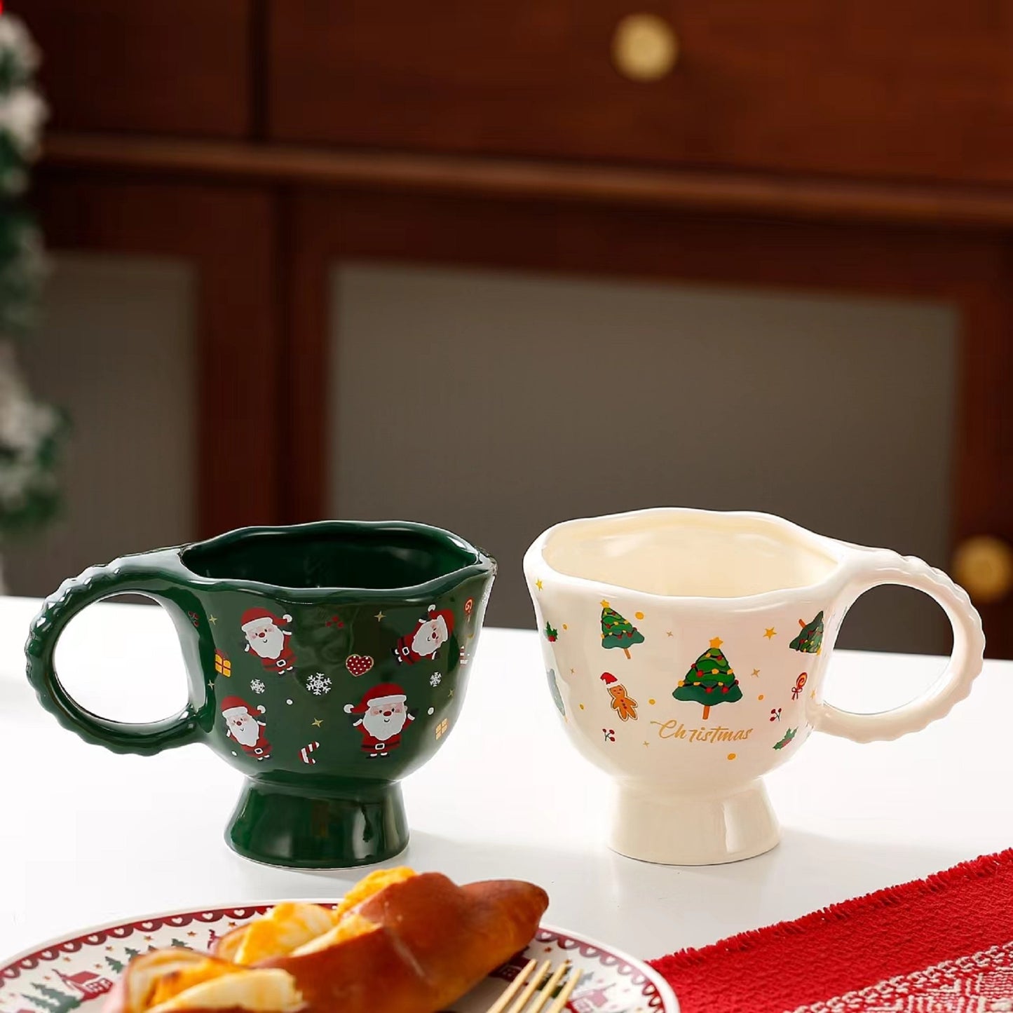 Christmas Theme Cute Cartoon Ceramic Goblet Coffee Tea Cup