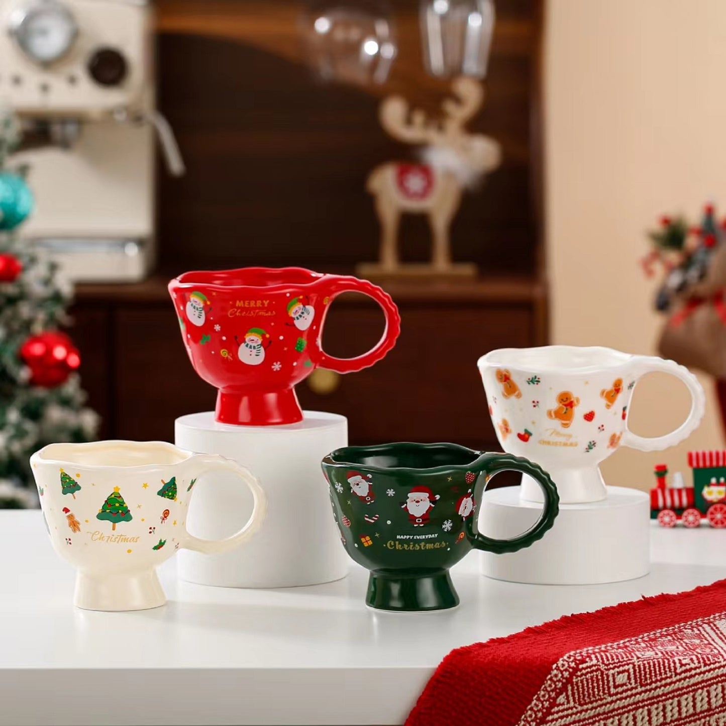Christmas Theme Cute Cartoon Ceramic Goblet Coffee Tea Cup