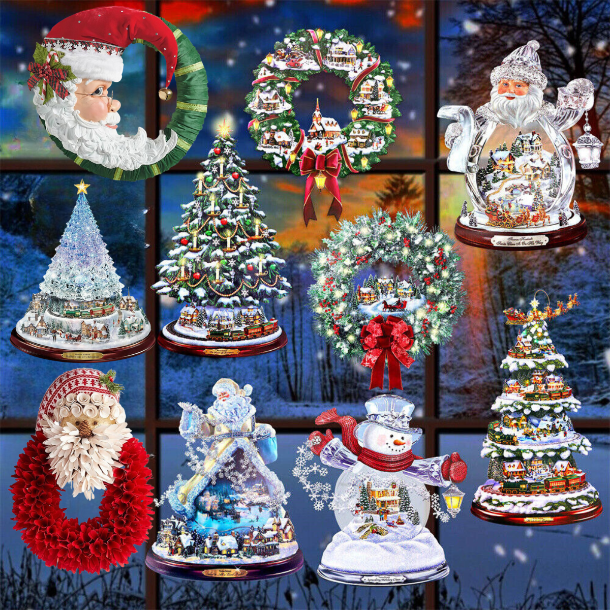 Christmas Themed 3D Decorative Window Stickers Santa Snowman Home Shop Decor