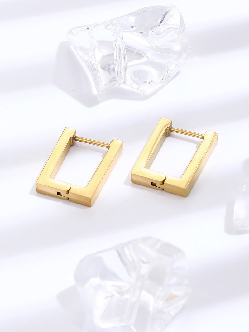 Rectangle Hoop Earrings In Gold or Silver
