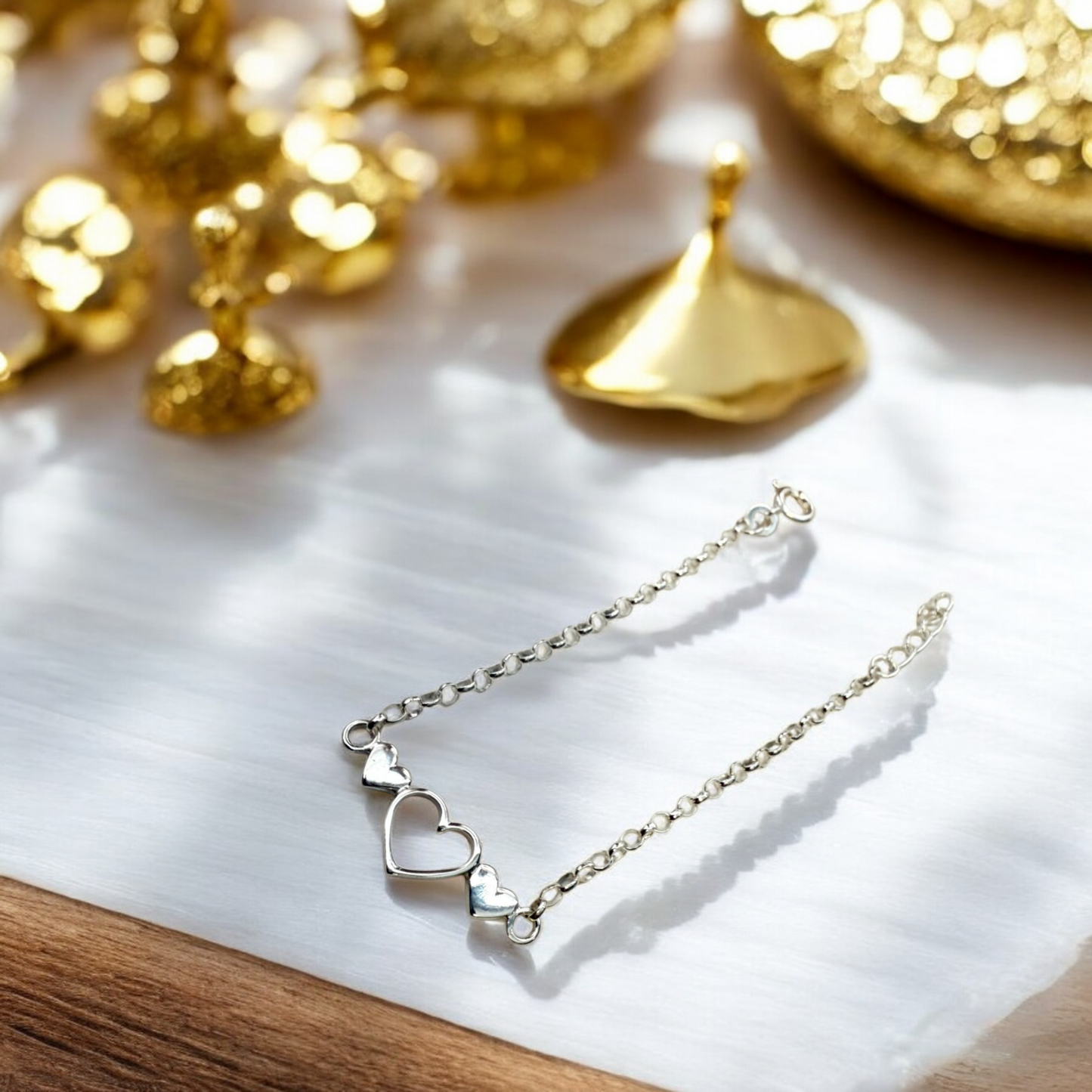 Sterling Silver Triple 16cm Heart Bracelet