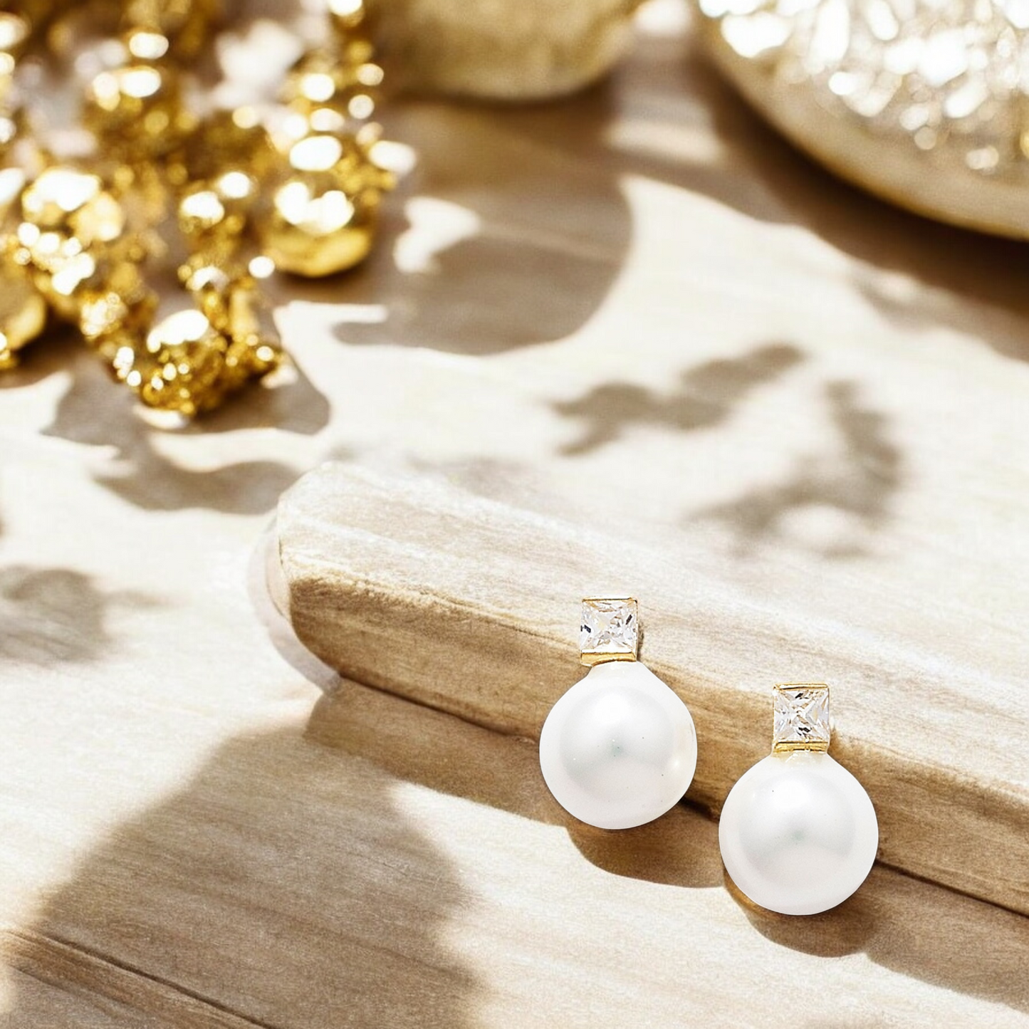 9ct Gold Cubic Zirconia 8mm Pearl Stud Earrings