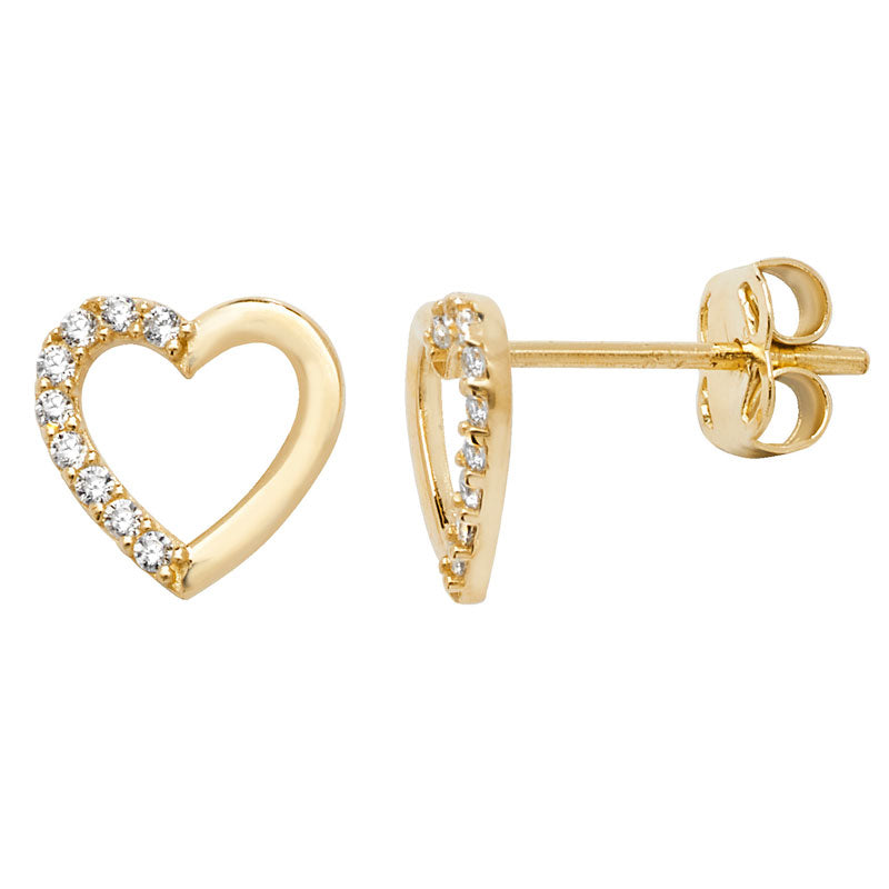 9ct Yelow Gold C/Z 7mm Heart Stud Earrings