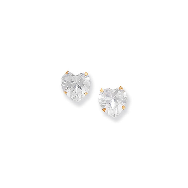 9ct Yellow Gold C/Z 6mm Heart 6mmx6mm Stud Earrings