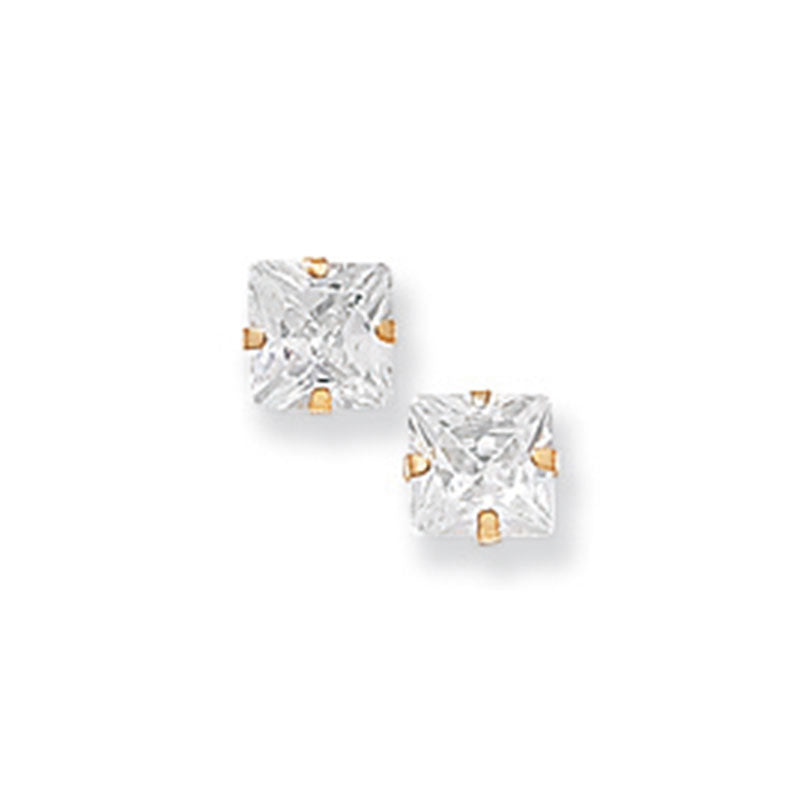 9ct Yellow Gold C/Z 4mm Square Stud Earrings
