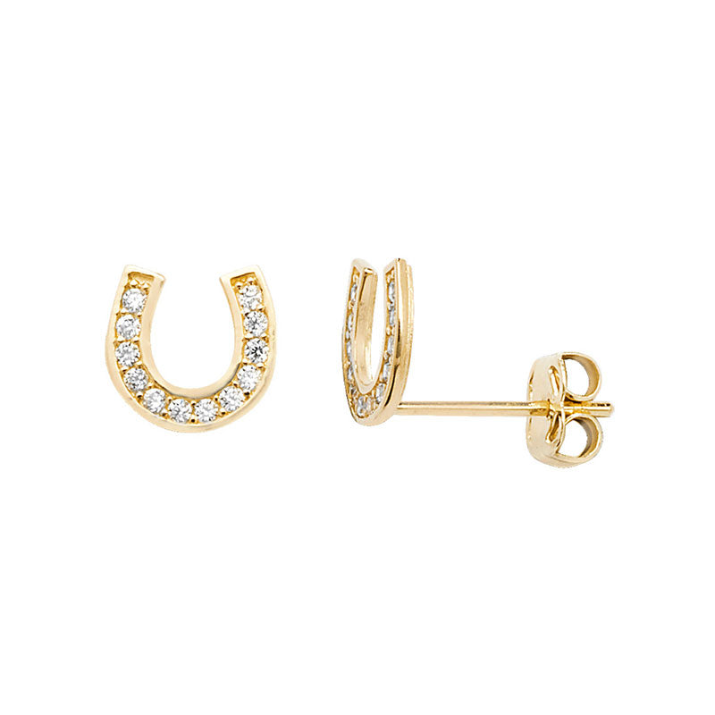 9ct Yellow Gold C/Z Horse Shoe Stud Earrings
