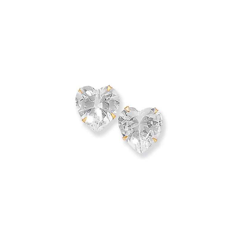 9ct Gold Cubic Zirconia 9mm Heart Stud Earrings