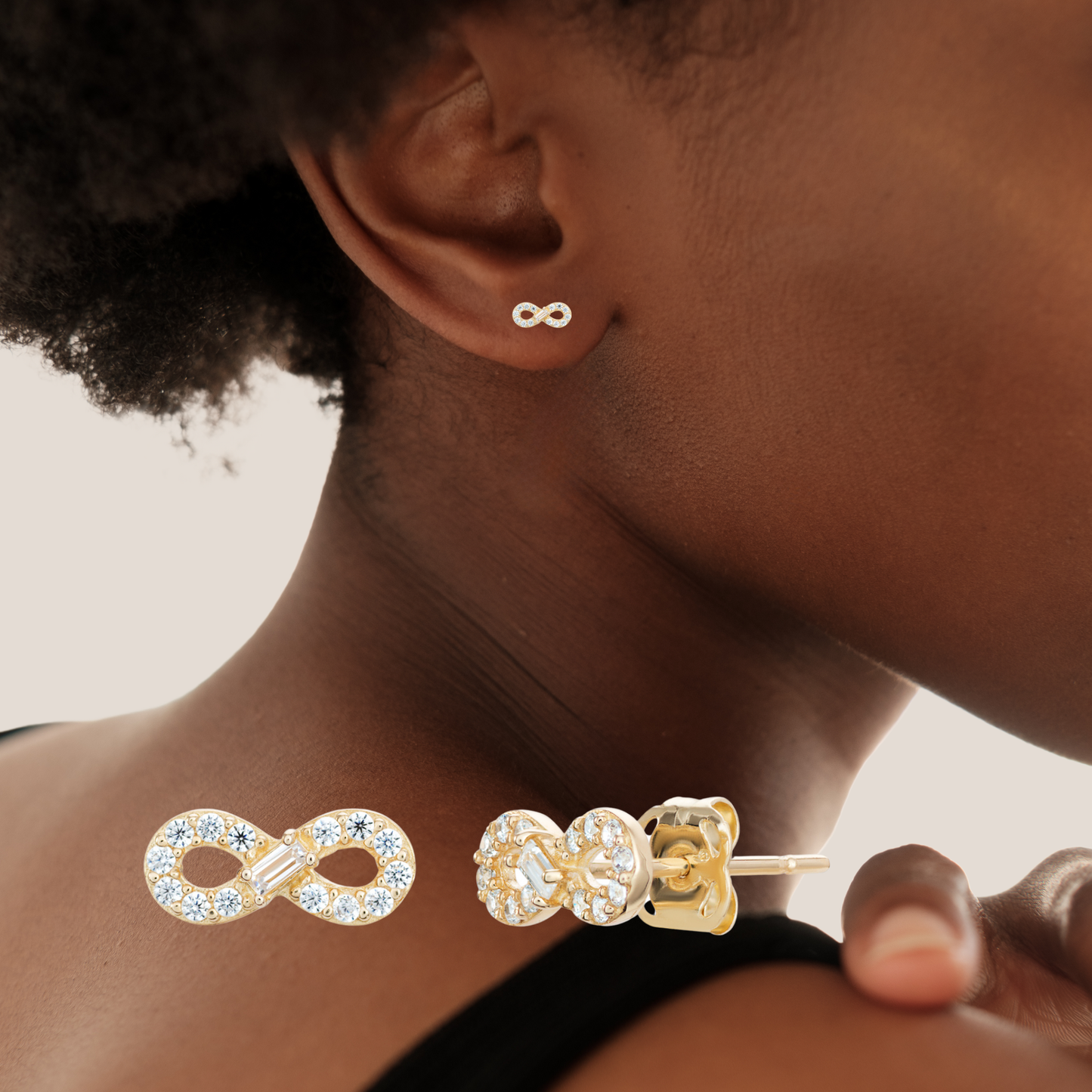 9ct Yellow Gold C/Z Horse Shoe Infinity Halo 3 Pairs Stud Earrings Set