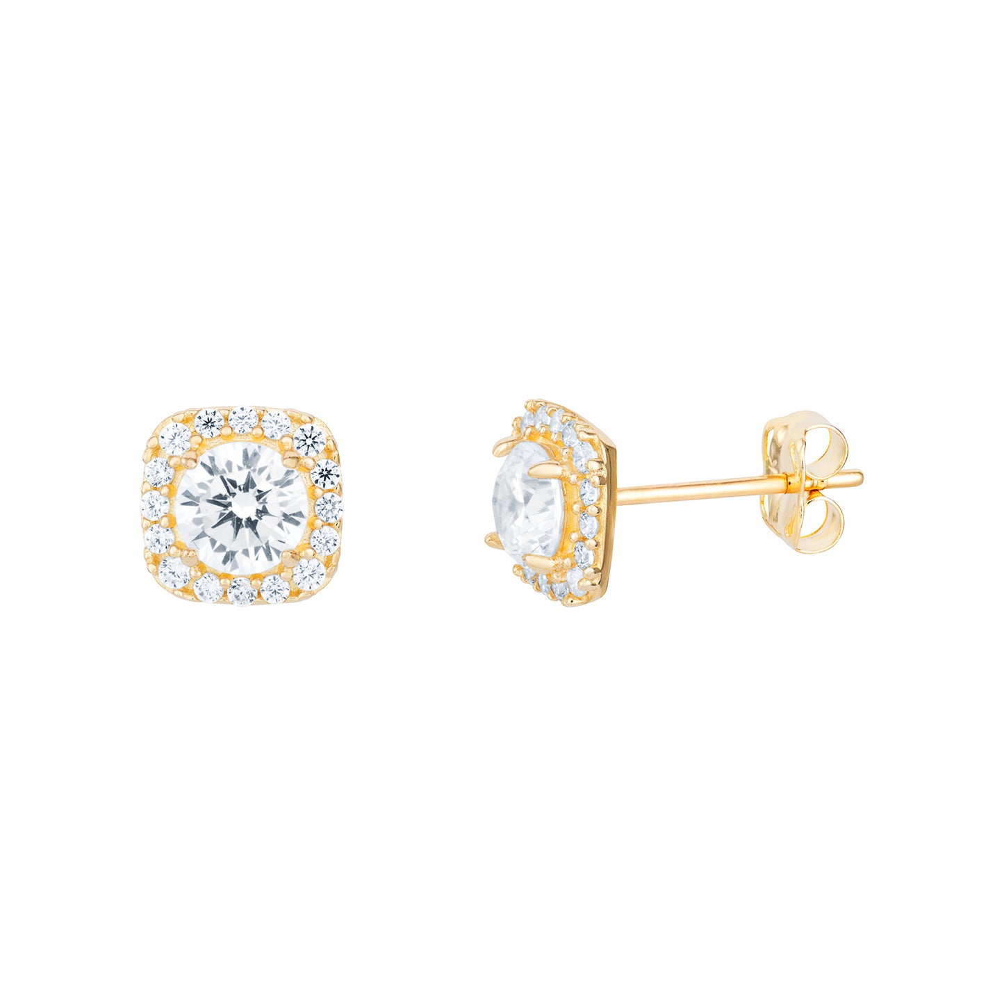 9ct Yellow Gold C/Z Halo 6mm Square Stud Earrings