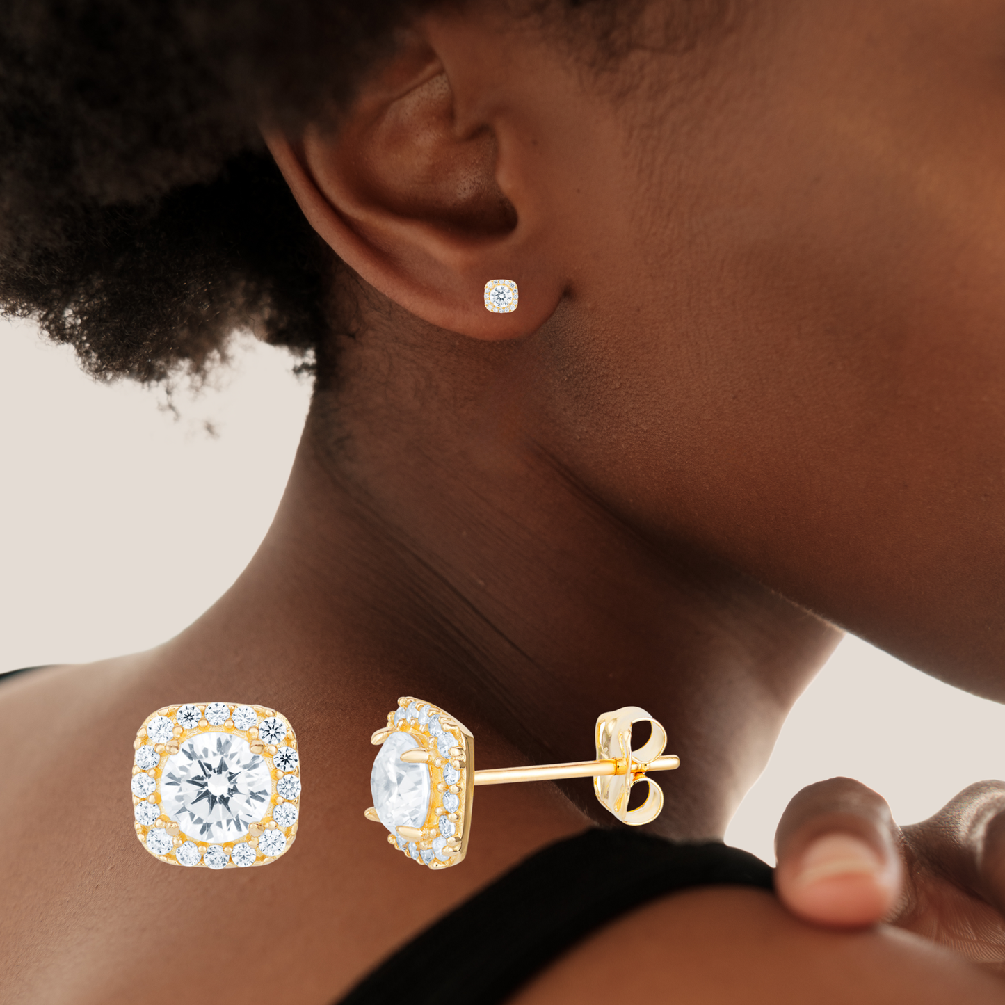 9ct Yellow Gold C/Z Horse Shoe Infinity Halo 3 Pairs Stud Earrings Set