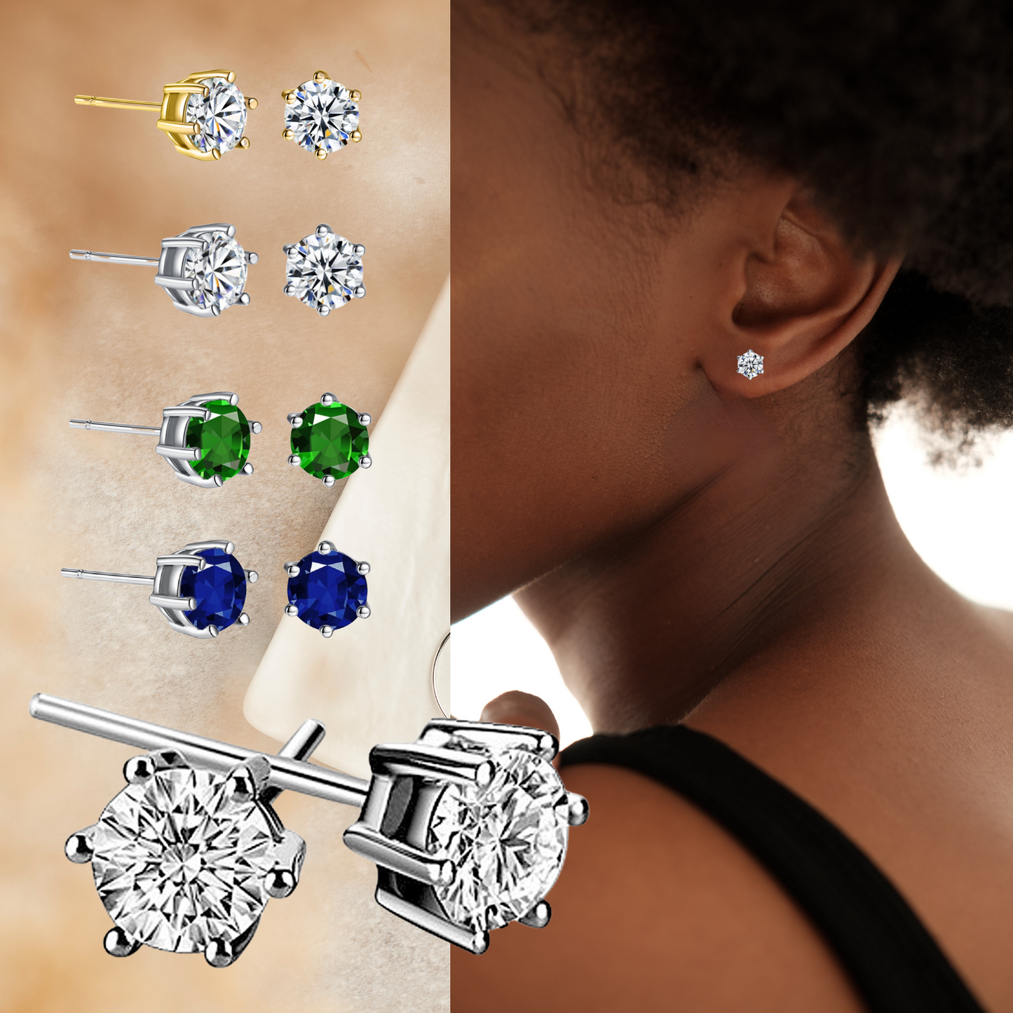 Gold or Silver Tone Stud Earrings with Premium Crystals