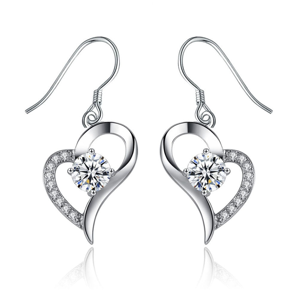 Heart Shaped Pendant Necklace & Earrings Jewellery Set with AAAAA Cubic Zirconia Crystal