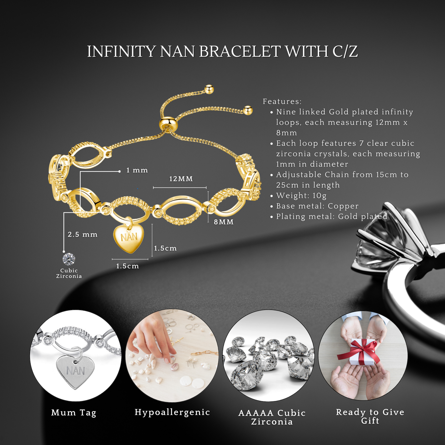 Multi-Link Infinity Nan Bracelet with Message Card