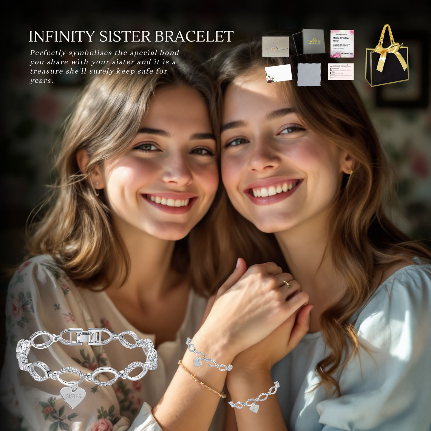 Multi-Link Infinity Sister Bracelet with Message Card