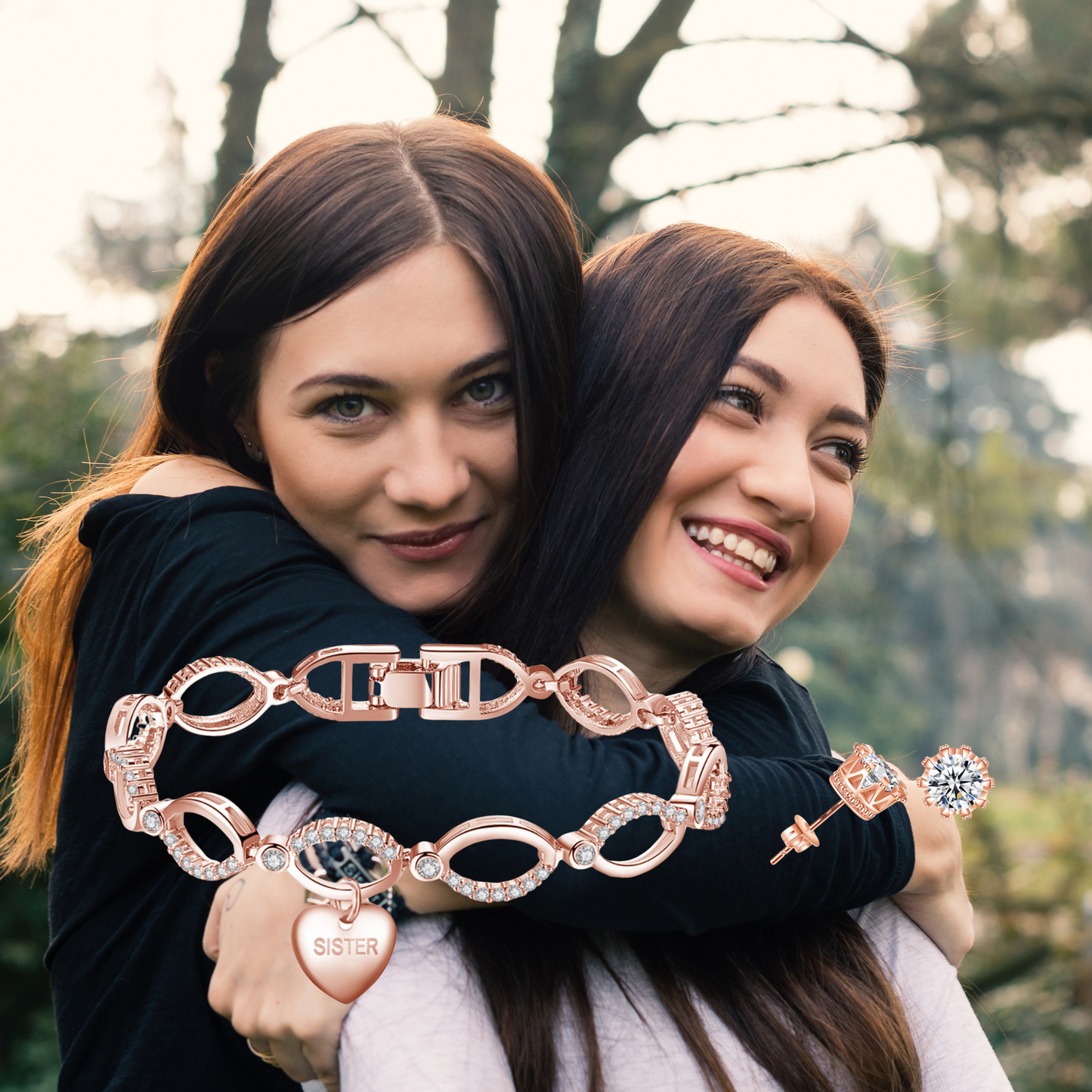 Infinity Bracelet and Earring Set for Sister Rose Gold Plated