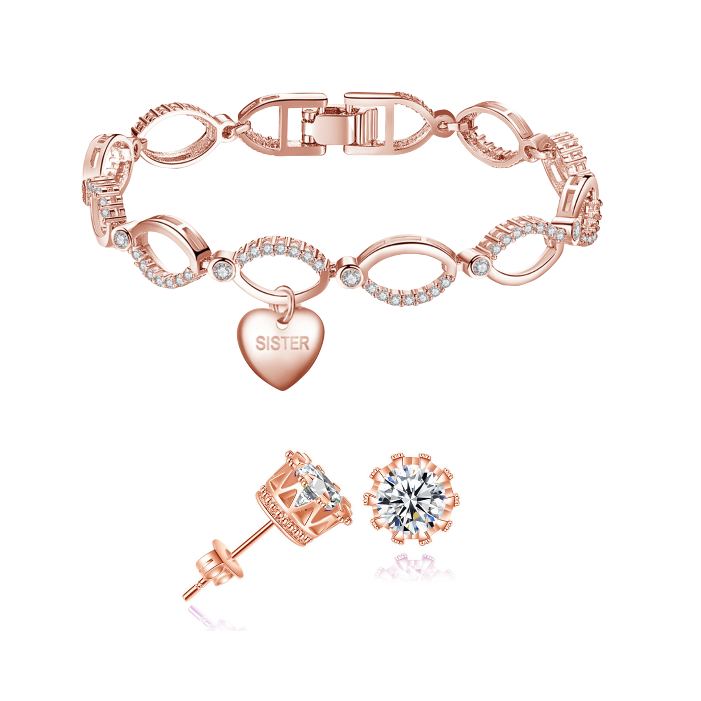 Infinity Bracelet and Earring Set for Sister Rose Gold Plated