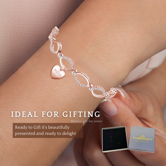 Infinity Bracelet and Earring Set for Sister Rose Gold Plated