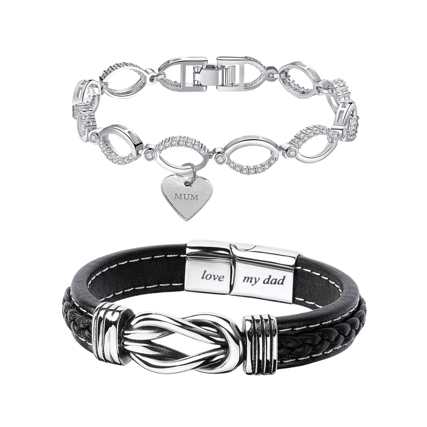 Timeless Bond: Elegant Infinity Bracelet Set for Mum and Dad