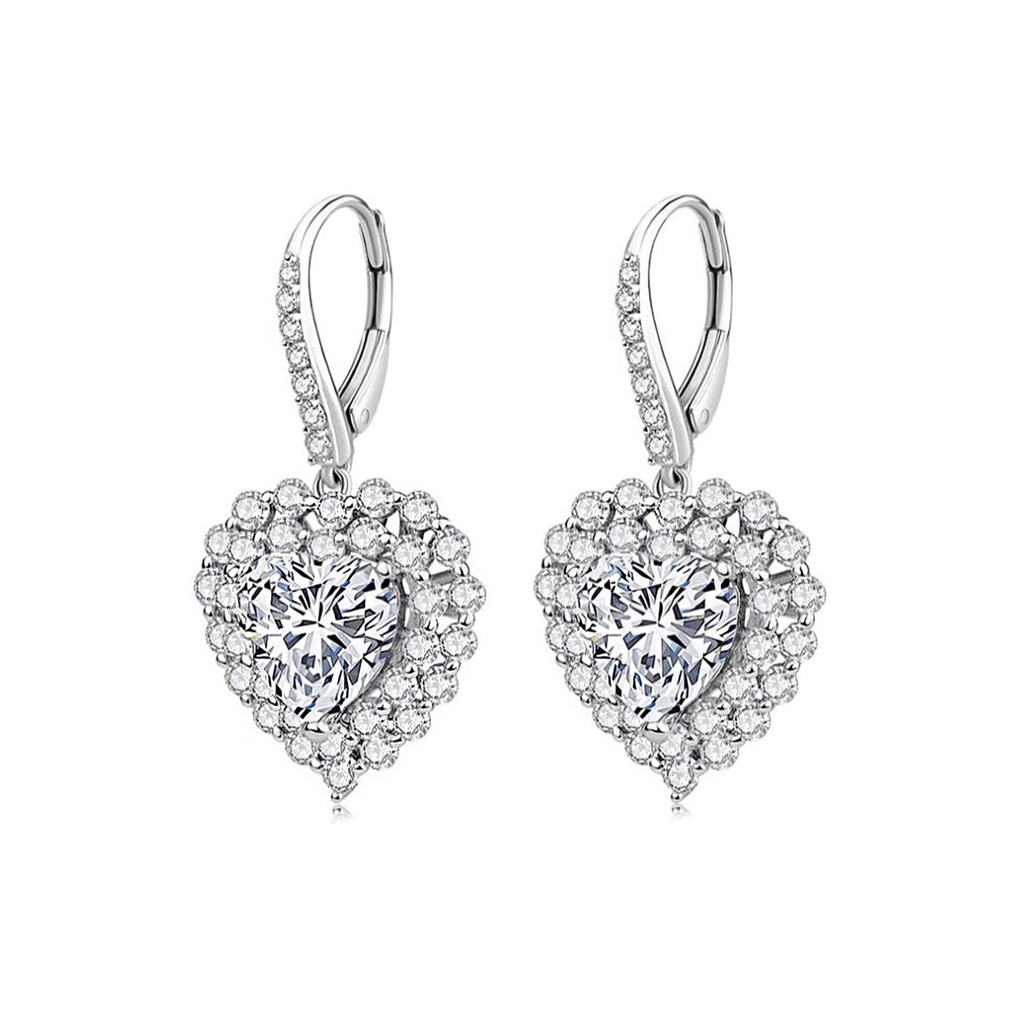 Leverback Clasp Heart Earrings with Premium Crystals