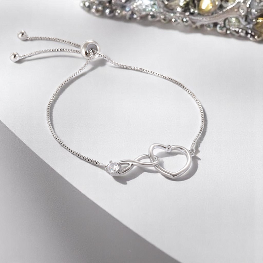 Sterling Silver Infinity Heart Crystal Bracelet Adjustable