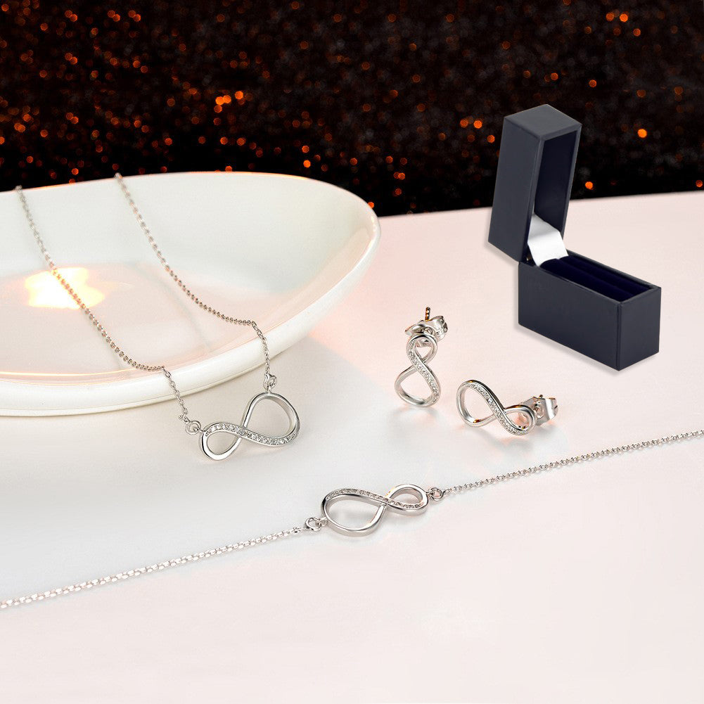 Infinity Bracelet, Necklace & Earrings Tri Set